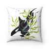 Orca Whale Kelp Forest Ink White Pillow Home Decor