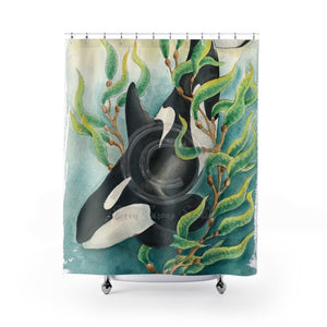 Orca Whale Kelp Forest Watercolor Shower Curtain 71 × 74 Home Decor