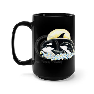 Orca Whale Mom And Baby Black Mug 15Oz