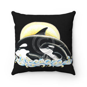 Orca Whale Mom And Baby Black Square Pillow 14 × Home Decor