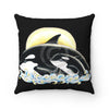 Orca Whale Mom And Baby Black Square Pillow Home Decor