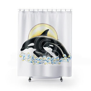 Orca Whale Mom And Baby Ink Shower Curtain 71 × 74 Home Decor