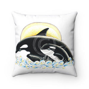 Orca Whale Mom And Baby Square Pillow 14 × Home Decor