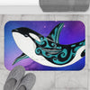 Orca Whale Nebula Galaxy Teal Purple Art Bath Mat Home Decor