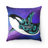 Orca Whale Nebula Galaxy Teal Purple Art Square Pillow Home Decor