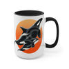 Orca Whale Orange Red Circles Ink Art Two-Tone Coffee Mugs 15Oz / Black Mug