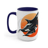 Orca Whale Orange Red Circles Ink Art Two-Tone Coffee Mugs 15Oz / Blue Mug