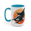 Orca Whale Orange Red Circles Ink Art Two-Tone Coffee Mugs 15Oz / Light Blue Mug