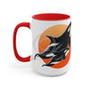 Orca Whale Orange Red Circles Ink Art Two-Tone Coffee Mugs 15Oz / Mug
