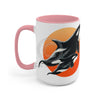 Orca Whale Orange Red Circles Ink Art Two-Tone Coffee Mugs 15Oz / Pink Mug