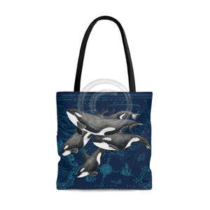 Orca Whale Pod Vintage Map Indigo Tote Bag Large Bags