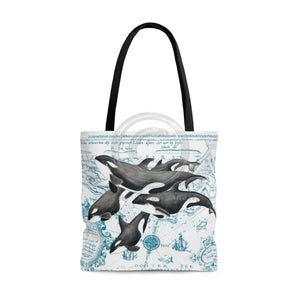 Orca Whale Pod Vintage Map White Tote Bag Large Bags