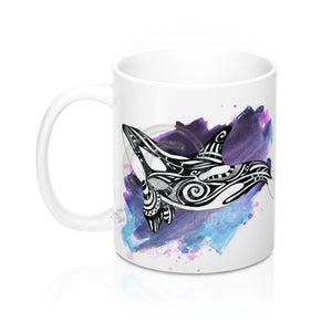 Orca Whale Purple Blue Tribal Watercolor Ink Art Mug 11Oz