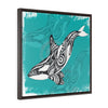 Orca Whale Spirit Tribal Teal Framed Premium Gallery Wrap Canvas 24 ×
