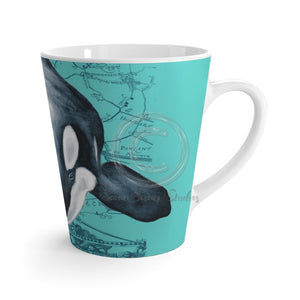 Orca Whale Teal Vintage Map Watercolor Art Latte Mug 12Oz Mug