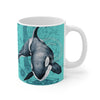 Orca Whale Teal Vintage Map Watercolor Art Mug 11Oz