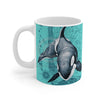 Orca Whale Teal Vintage Map Watercolor Art Mug 11Oz