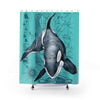 Orca Whale Teal Vintage Map Watercolor Art Shower Curtain 71 × 74 Home Decor