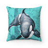 Orca Whale Teal Vintage Map Watercolor Art Square Pillow Home Decor