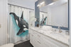 Orca Whale Teal Watercolor Art Shower Curtain Home Decor