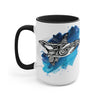 Orca Whale Tribal Blue Watercolor Ink Art Two-Tone Coffee Mugs 15Oz / Black Mug