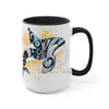 Orca Whale Tribal Blue Yellow Color Splash Ink Art Two-Tone Coffee Mugs 15Oz / Black Mug
