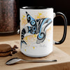 Orca Whale Tribal Blue Yellow Color Splash Ink Art Two-Tone Coffee Mugs 15Oz Mug