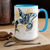 Orca Whale Tribal Blue Yellow Color Splash Ink Art Two-Tone Coffee Mugs 15Oz Mug