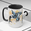 Orca Whale Tribal Blue Yellow Color Splash Ink Art Two-Tone Coffee Mugs 15Oz Mug