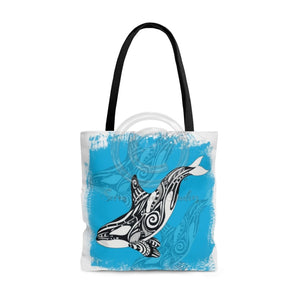Orca Whale Tribal Doodle Blue Tote Bag Large Bags