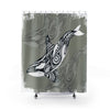 Orca Whale Tribal Ink Grey Green Evergreen Art Shower Curtain 71 × 74 Home Decor