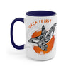 Orca Whale Tribal Orange Spirit Ink Art Two-Tone Coffee Mugs 15Oz / Blue Mug
