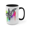 Orca Whale Tribal Rainbow Color Splash Ink Art Two-Tone Coffee Mugs 15Oz / Black Mug
