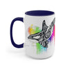 Orca Whale Tribal Rainbow Color Splash Ink Art Two-Tone Coffee Mugs 15Oz / Blue Mug