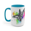 Orca Whale Tribal Rainbow Color Splash Ink Art Two-Tone Coffee Mugs 15Oz / Light Blue Mug