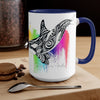 Orca Whale Tribal Rainbow Color Splash Ink Art Two-Tone Coffee Mugs 15Oz Mug