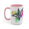 Orca Whale Tribal Rainbow Color Splash Ink Art Two-Tone Coffee Mugs 15Oz / Pink Mug