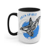 Orca Whale Tribal Spirit Blue Ink Art Two-Tone Coffee Mugs 15Oz / Black Mug