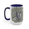 Orca Whale Tribal Spirit Grey Green Evergreen Ink Art Two-Tone Coffee Mugs 15Oz / Blue Mug
