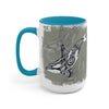 Orca Whale Tribal Spirit Grey Green Evergreen Ink Art Two-Tone Coffee Mugs 15Oz / Light Blue Mug