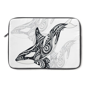 Orca Whale Tribal Tattoo Black White Laptop Sleeve 13