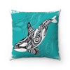 Orca Whale Tribal Tattoo Teal Square Pillow 14X14 Home Decor