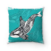 Orca Whale Tribal Tattoo Teal Square Pillow Home Decor