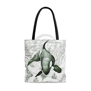 Orca Whale Vintage Map Ancient Green Tote Bag Large Bags