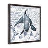 Orca Whale Vintage Map Blue Framed Premium Gallery Wrap Canvas 20 ×