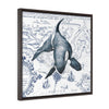 Orca Whale Vintage Map Blue Framed Premium Gallery Wrap Canvas 24 ×