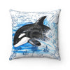 Orca Whale Vintage Map Blue Play Watercolor Square Pillow 14X14 Home Decor