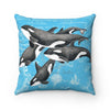 Orca Whale Vintage Map Blue Watercolor Square Pillow 14X14 Home Decor