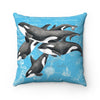 Orca Whale Vintage Map Blue Watercolor Square Pillow Home Decor