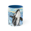 Orca Whale Vintage Map Breaching Watercolor Art Accent Coffee Mug 11Oz Blue /